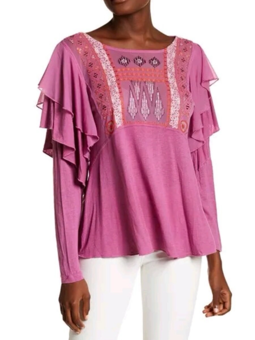 Free people La Cienega Wisteria Mauve Sheer Inset Blouse missing size tag